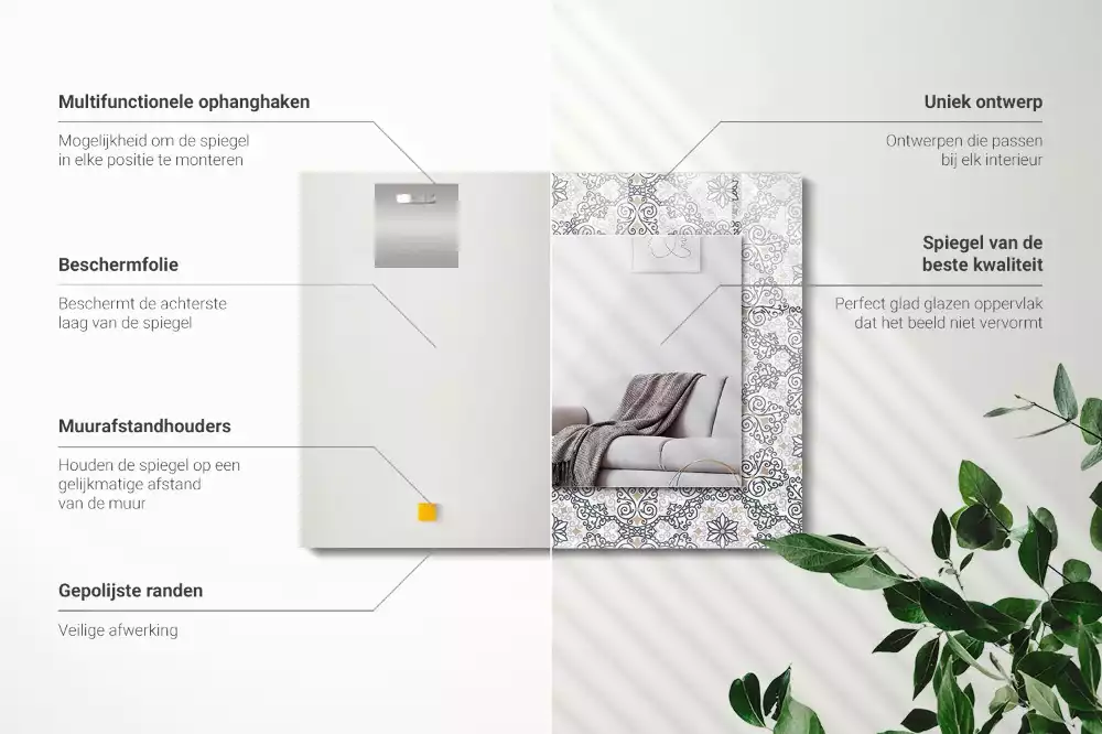 Miroir rectangulaire avec cadre imprimé motif d'ornements