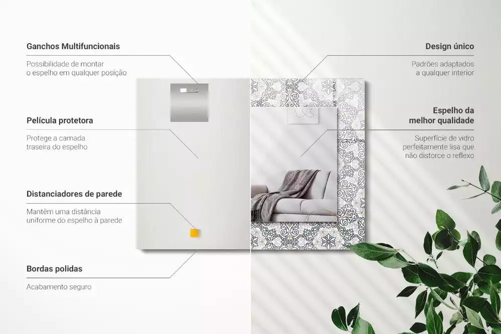 Miroir rectangulaire avec cadre imprimé motif d'ornements