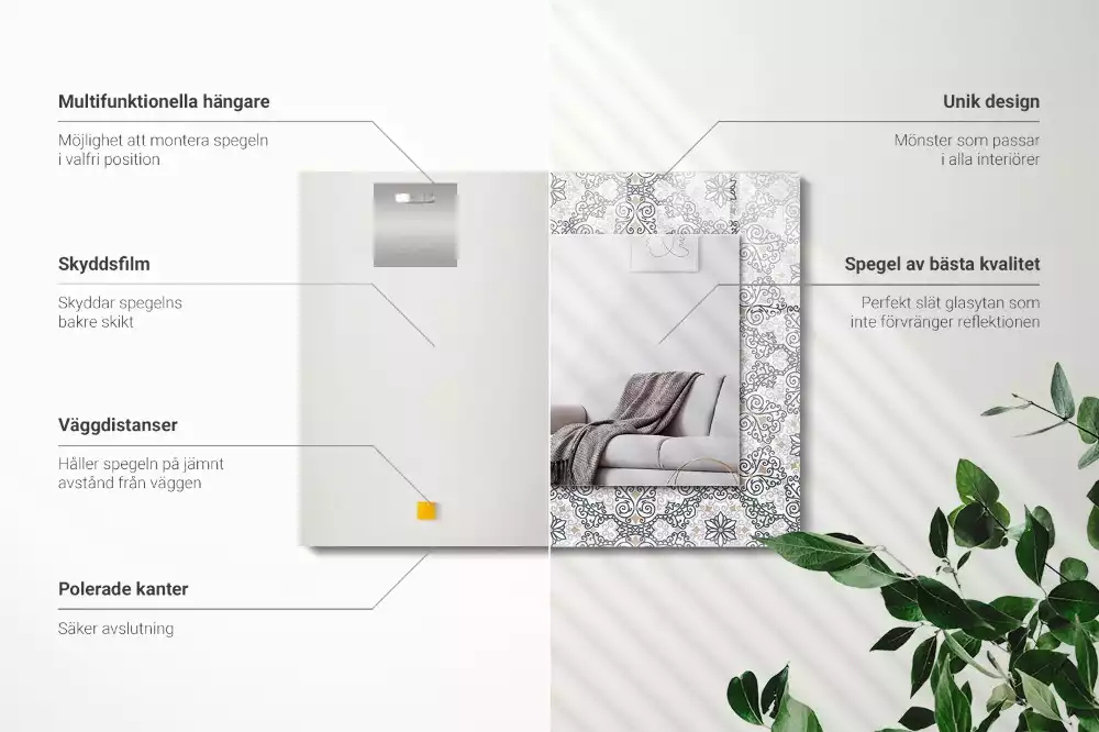 Miroir rectangulaire avec cadre imprimé motif d'ornements