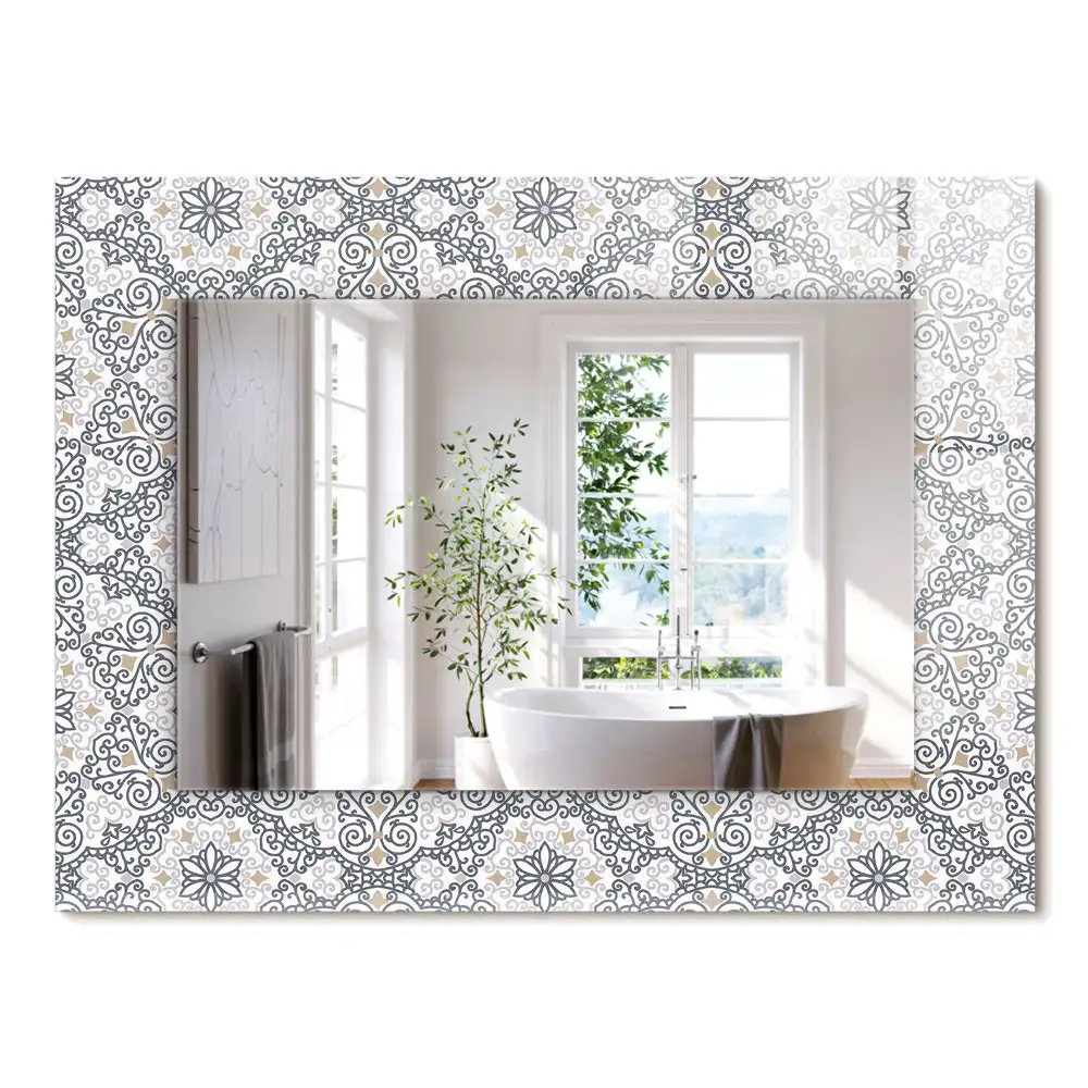 Miroir rectangulaire avec cadre imprimé motif d'ornements