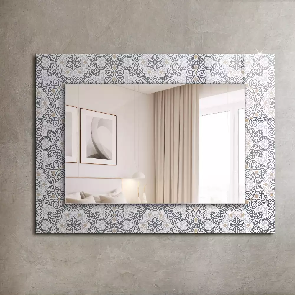 Miroir rectangulaire avec cadre imprimé motif d'ornements