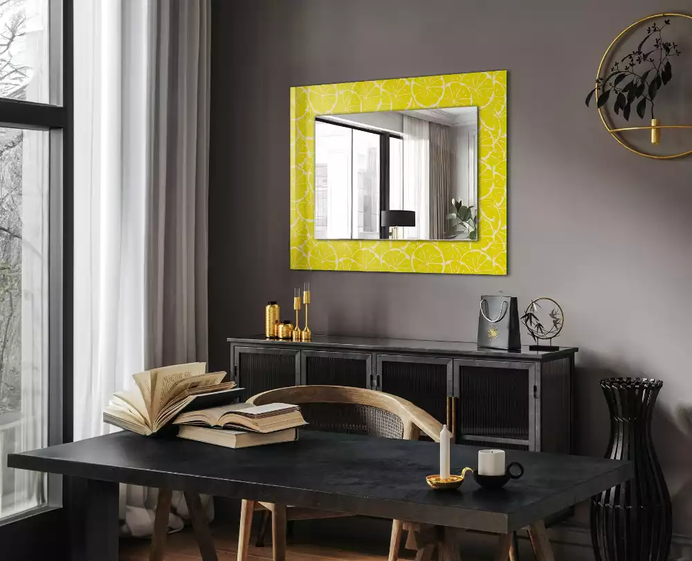 Miroir rectangulaire à cadre imprimé motif tranches de citron