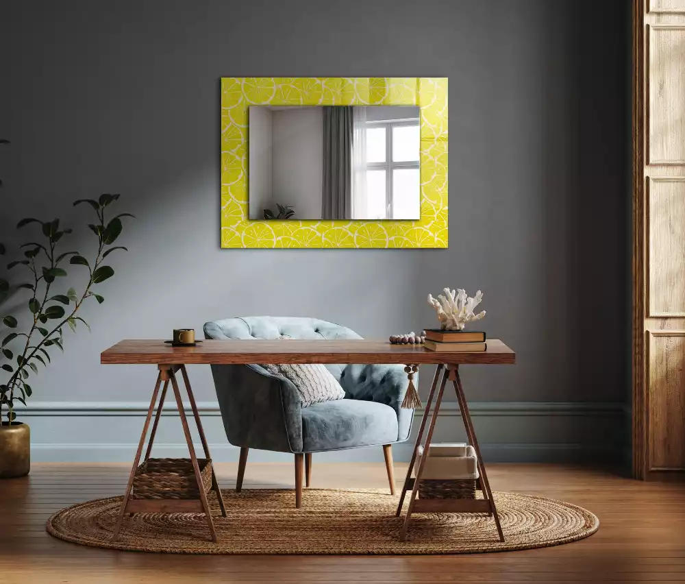 Miroir rectangulaire à cadre imprimé motif tranches de citron