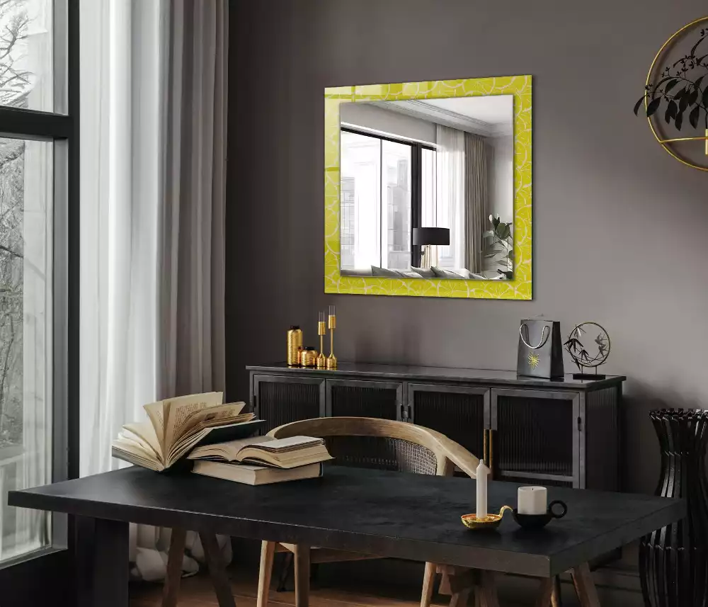 Miroir rectangulaire à cadre imprimé motif tranches de citron