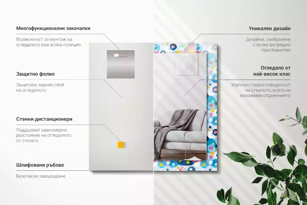 Miroir rectangulaire décoratif motifs abstraits colorés