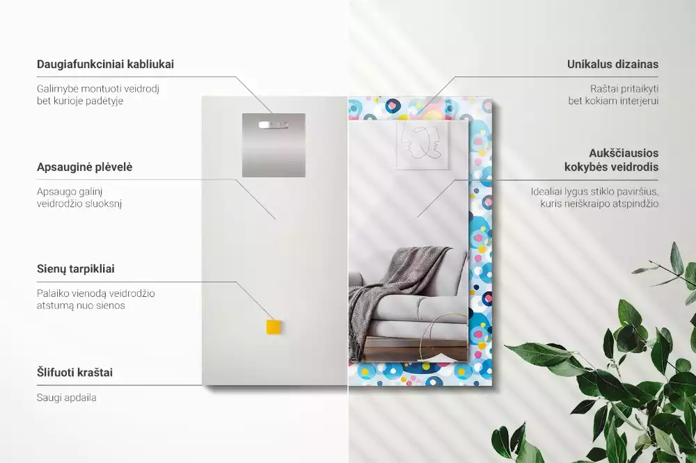 Miroir rectangulaire décoratif motifs abstraits colorés