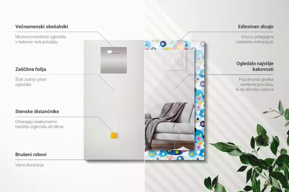 Miroir rectangulaire décoratif motifs abstraits colorés