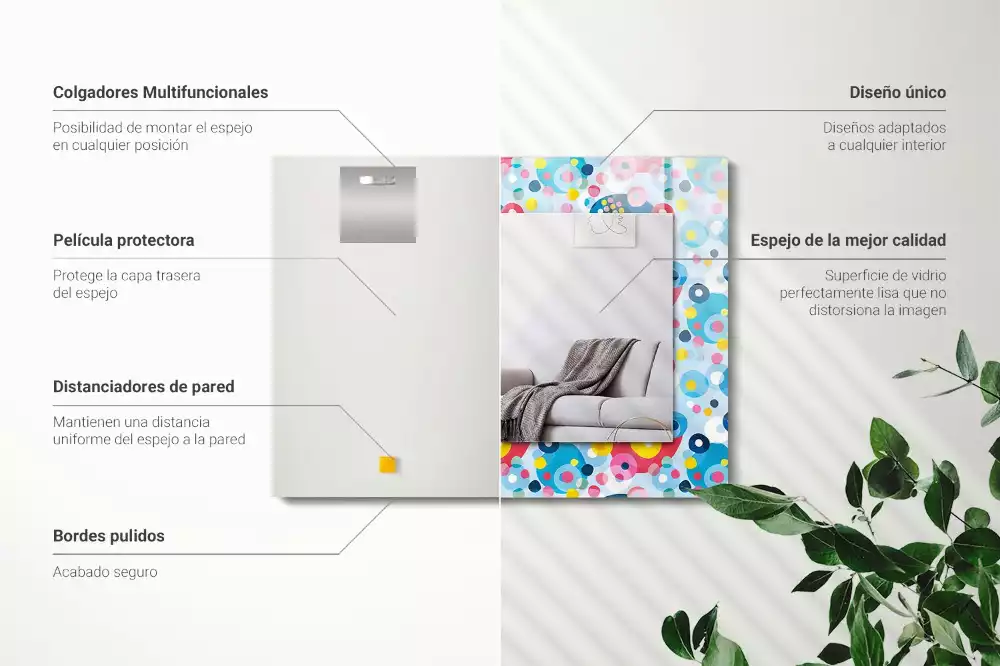 Miroir rectangulaire décoratif motifs abstraits colorés
