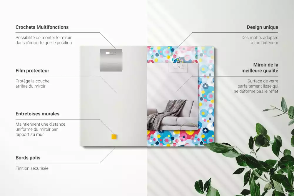 Miroir rectangulaire décoratif motifs abstraits colorés