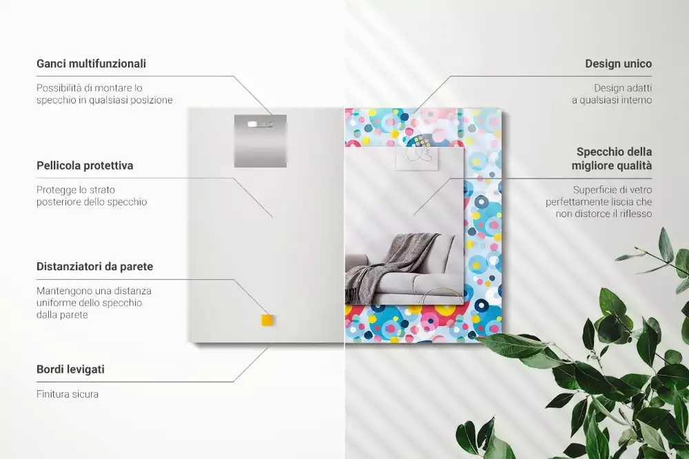 Miroir rectangulaire décoratif motifs abstraits colorés