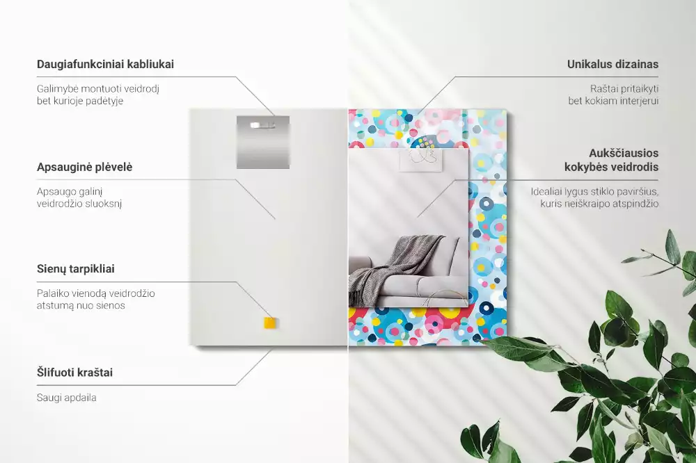 Miroir rectangulaire décoratif motifs abstraits colorés