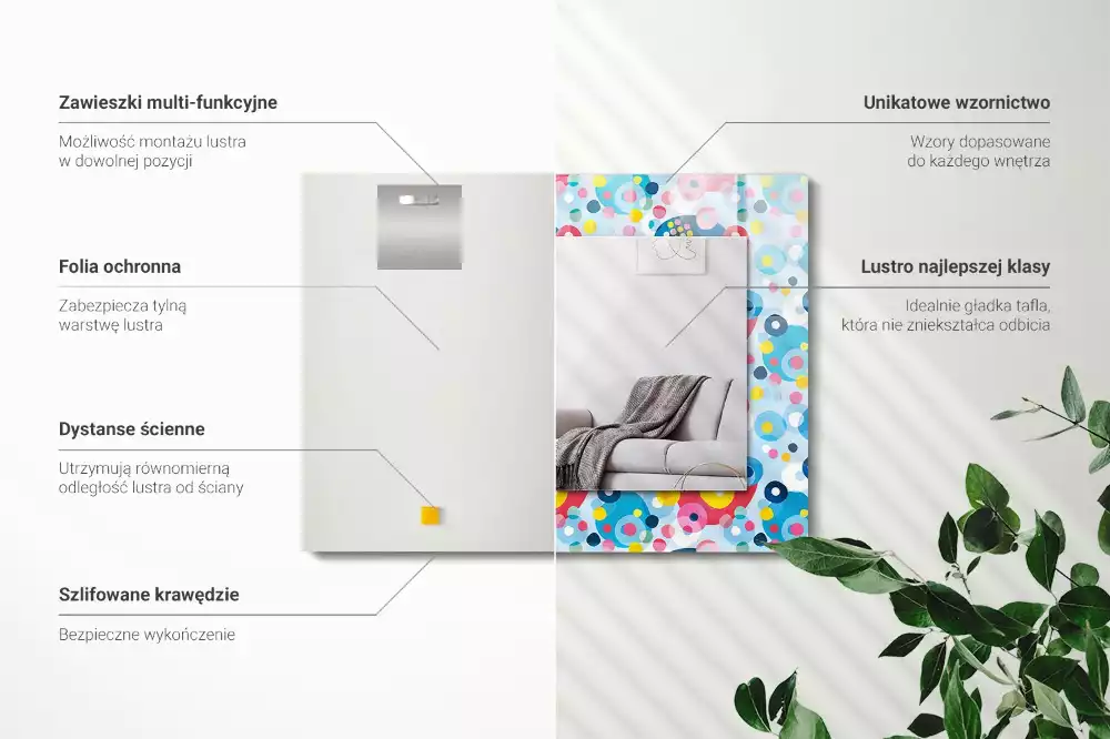 Miroir rectangulaire décoratif motifs abstraits colorés
