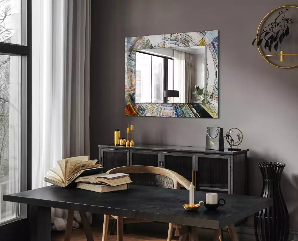 Miroir rectangulaire imprimé mosaïque abstraite de cercles