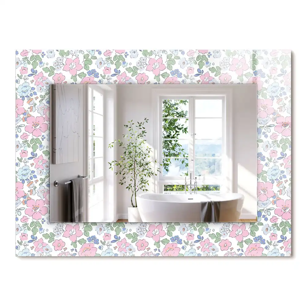 Miroir rectangulaire décoratif imprimé motif textile floral