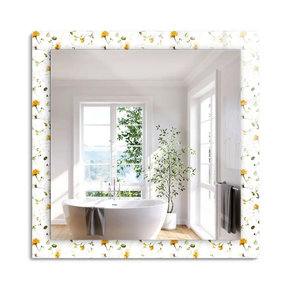 Miroir rectangulaire avec cadre imprimé motif fleurs et feuilles
