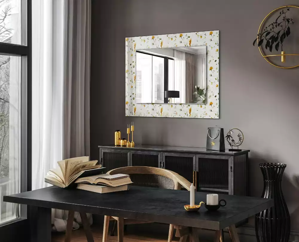 Miroir rectangulaire avec cadre imprimé motif fleurs et feuilles