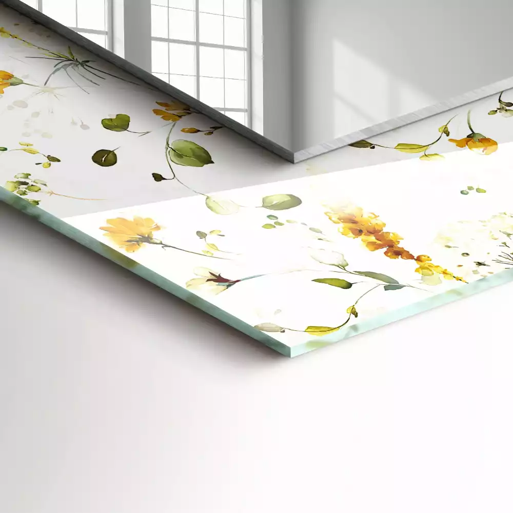 Miroir rectangulaire avec cadre imprimé motif fleurs et feuilles