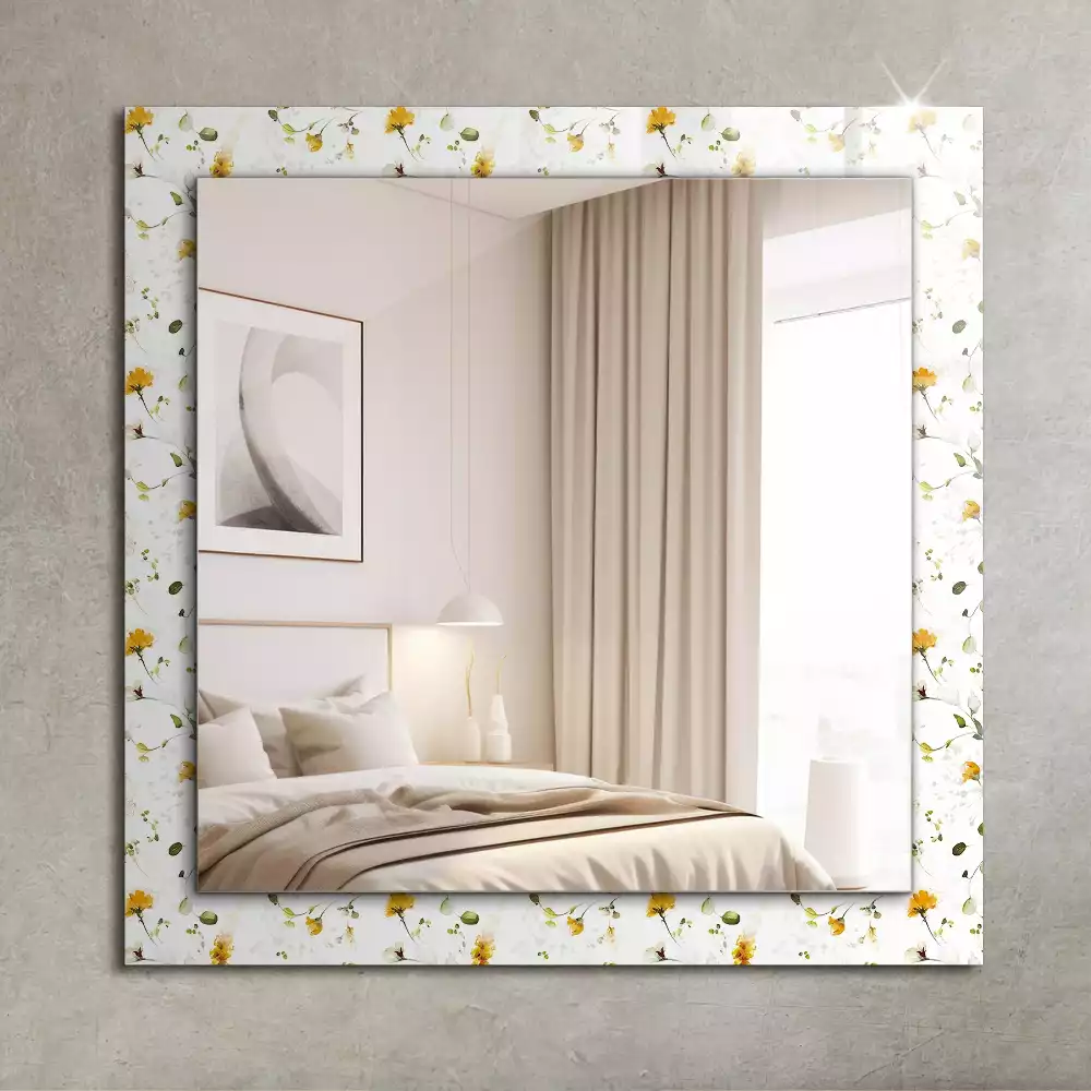 Miroir rectangulaire avec cadre imprimé motif fleurs et feuilles