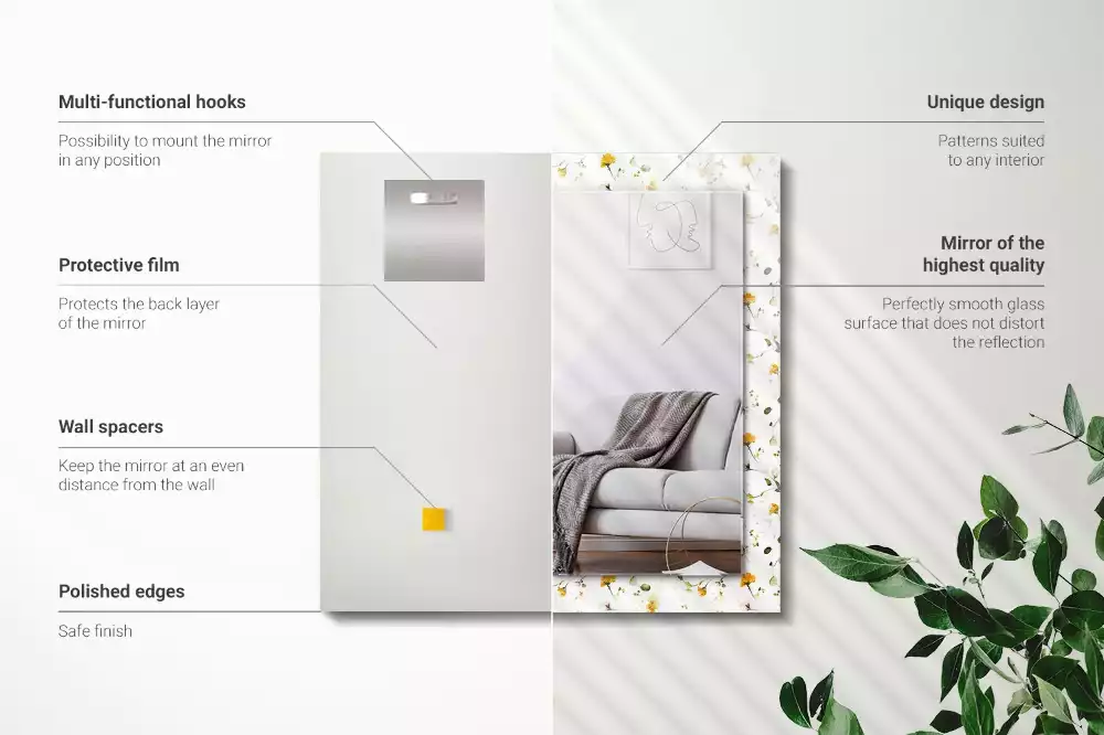 Miroir rectangulaire avec cadre imprimé motif fleurs et feuilles