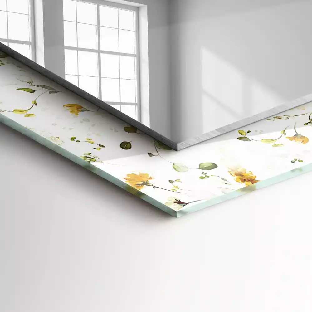 Miroir rectangulaire avec cadre imprimé motif fleurs et feuilles