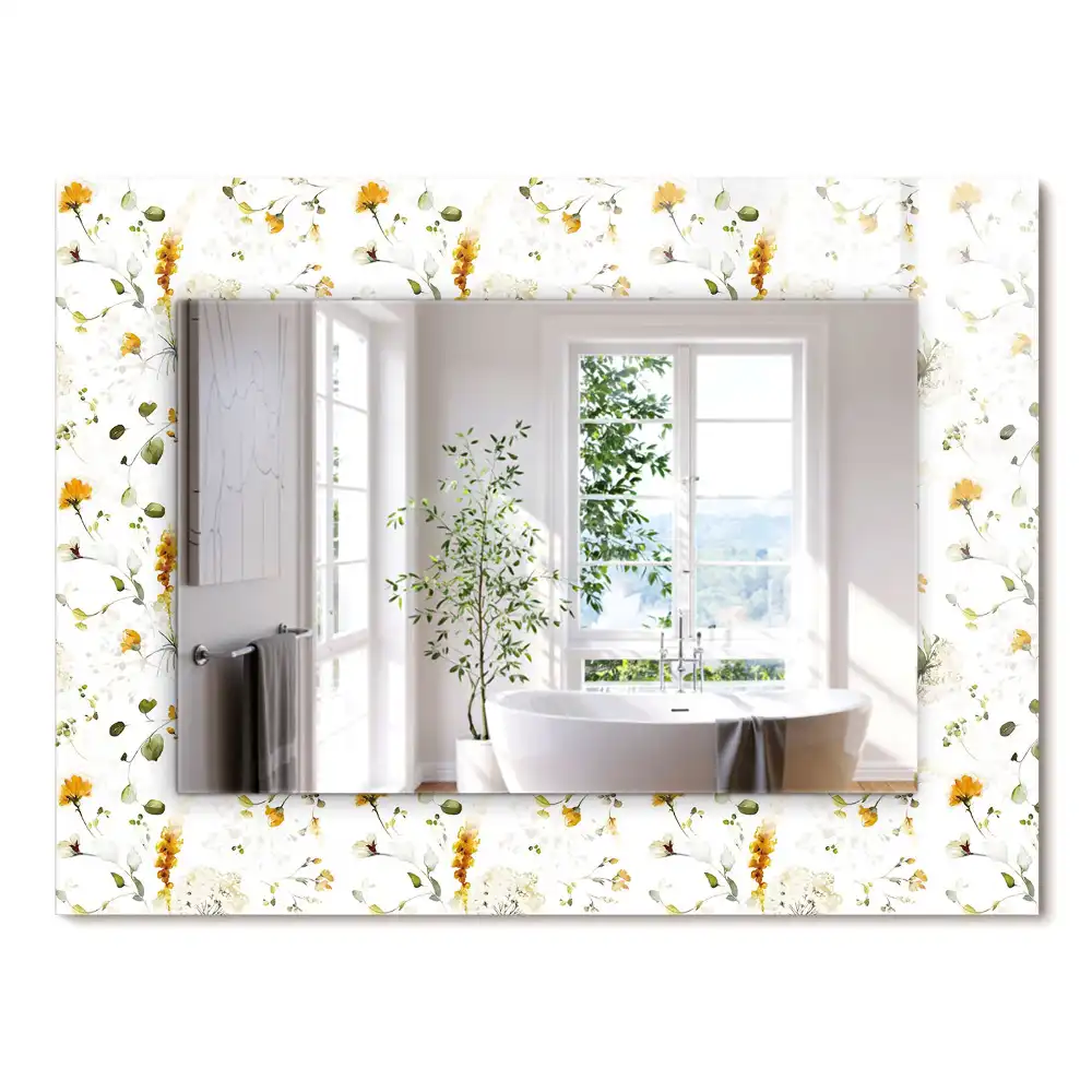 Miroir rectangulaire avec cadre imprimé motif fleurs et feuilles