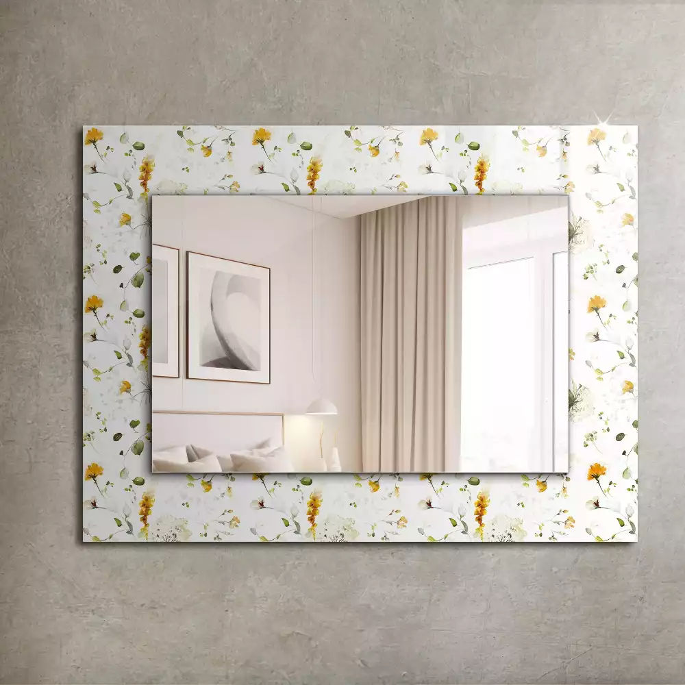 Miroir rectangulaire avec cadre imprimé motif fleurs et feuilles
