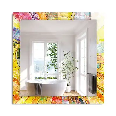 Miroir rectangulaire à cadre imprimé mosaïque abstraite colorée