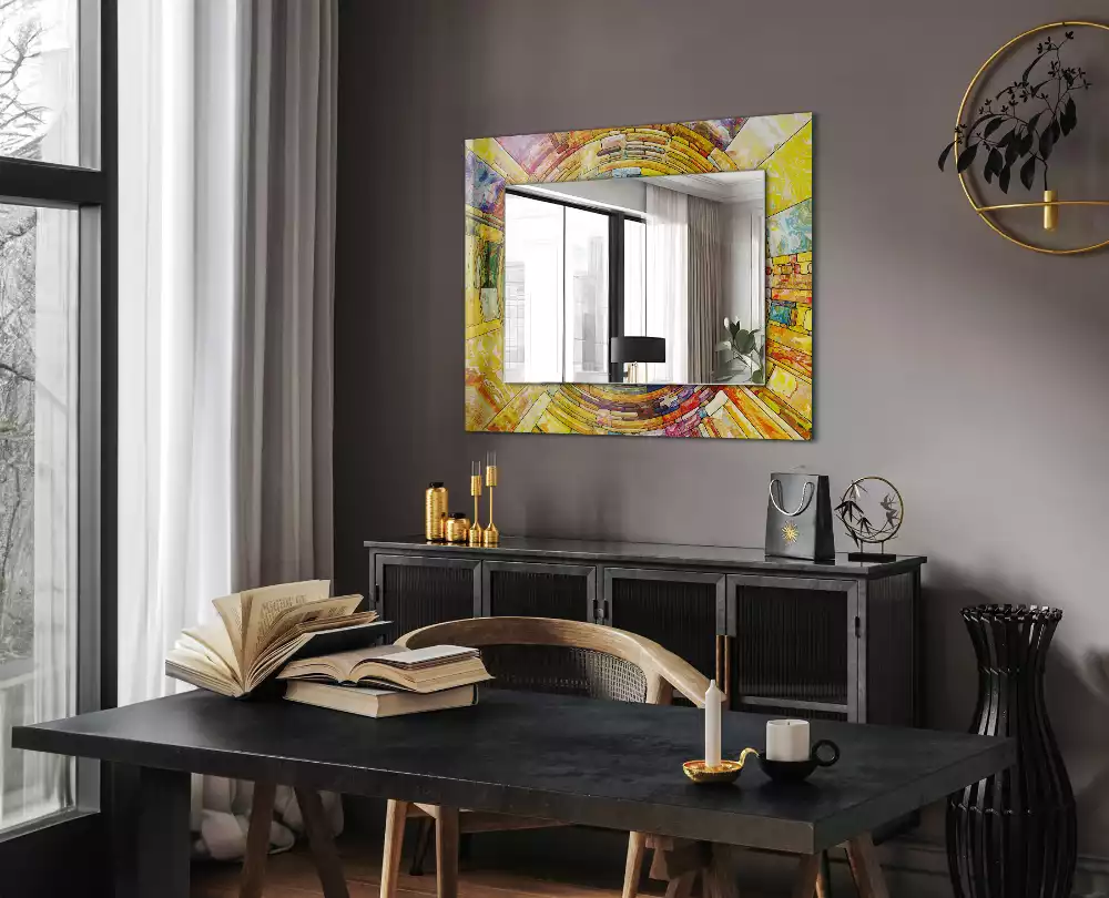 Miroir rectangulaire à cadre imprimé mosaïque abstraite colorée