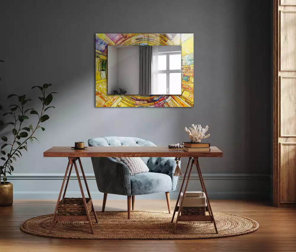 Miroir rectangulaire à cadre imprimé mosaïque abstraite colorée