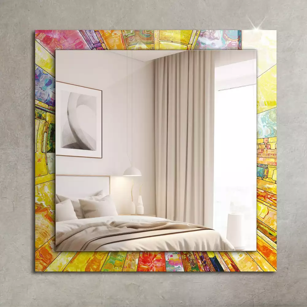 Miroir rectangulaire à cadre imprimé mosaïque abstraite colorée