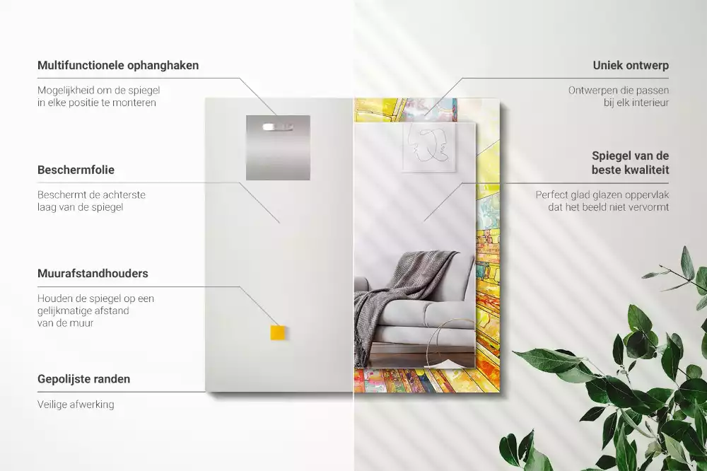 Miroir rectangulaire à cadre imprimé mosaïque abstraite colorée