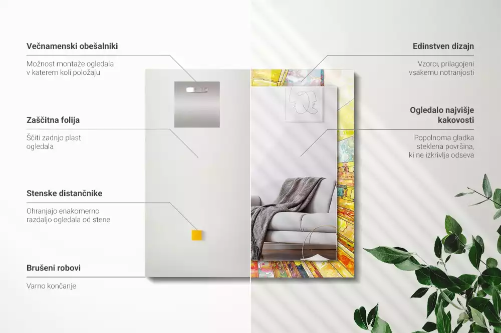 Miroir rectangulaire à cadre imprimé mosaïque abstraite colorée