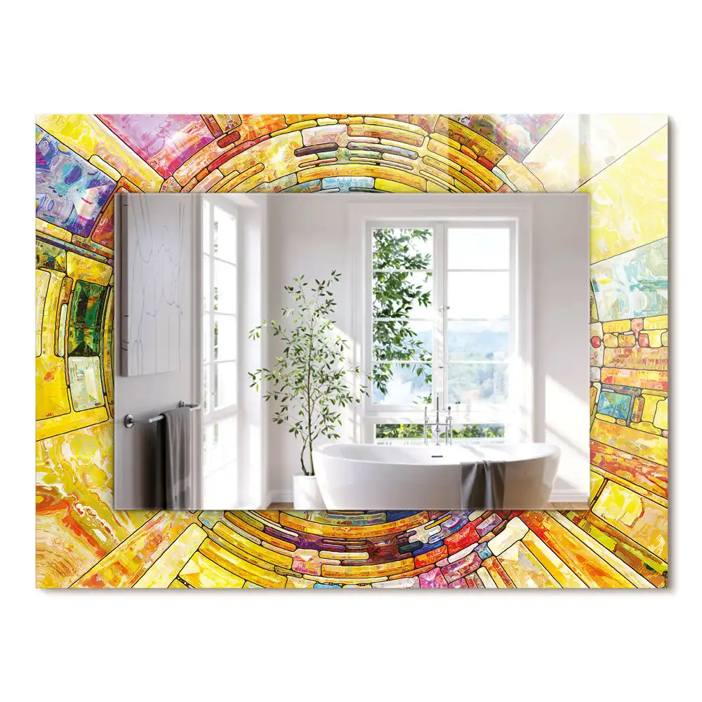 Miroir rectangulaire à cadre imprimé mosaïque abstraite colorée