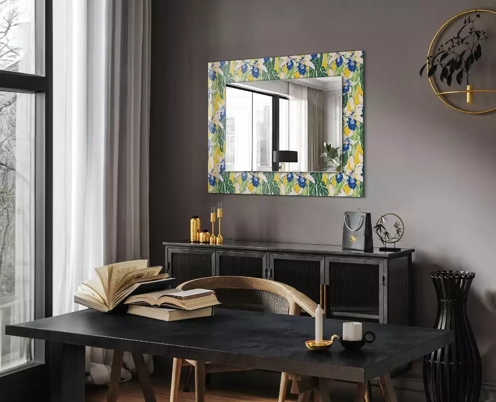 Miroir rectangulaire décoratif fleurs et feuilles