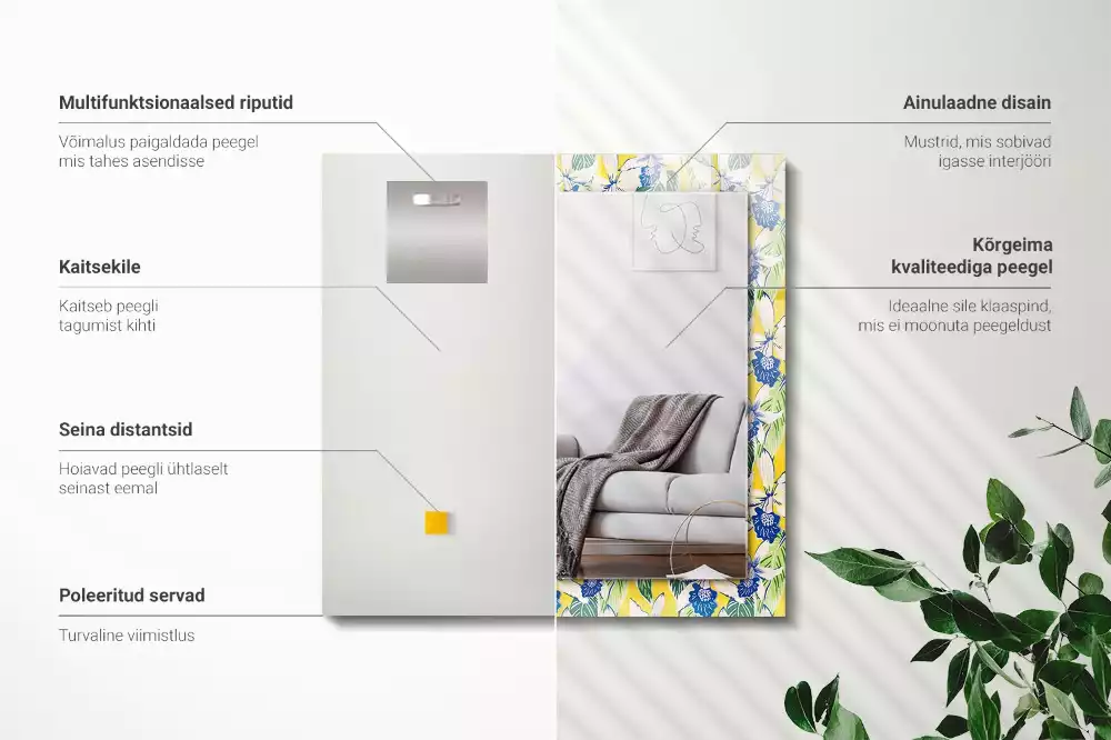 Miroir rectangulaire décoratif fleurs et feuilles