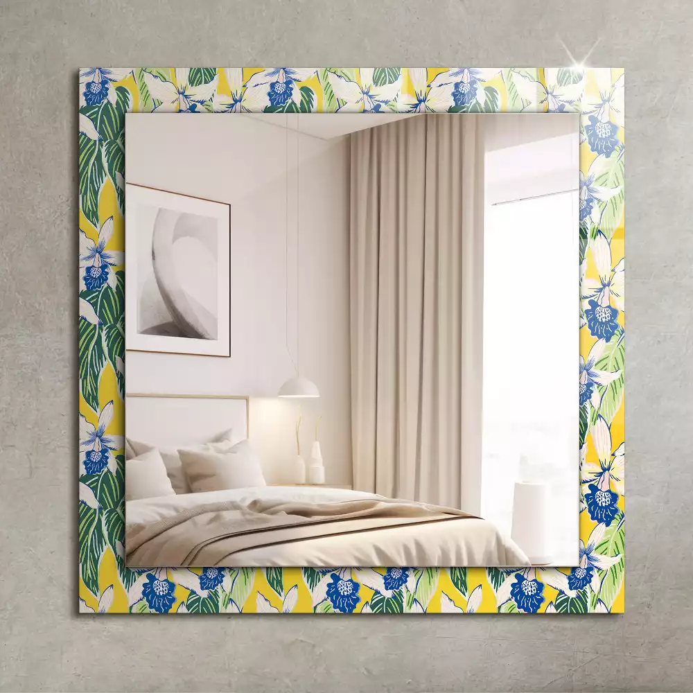 Miroir rectangulaire décoratif fleurs et feuilles