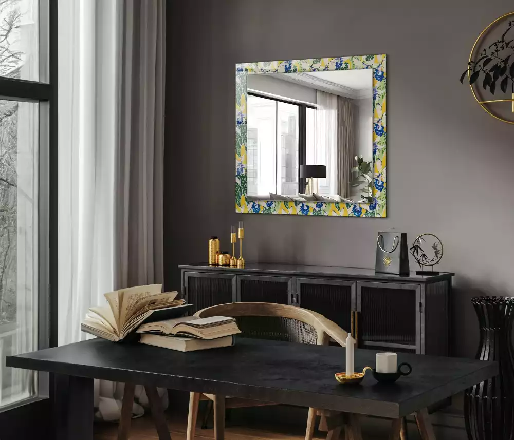 Miroir rectangulaire décoratif fleurs et feuilles