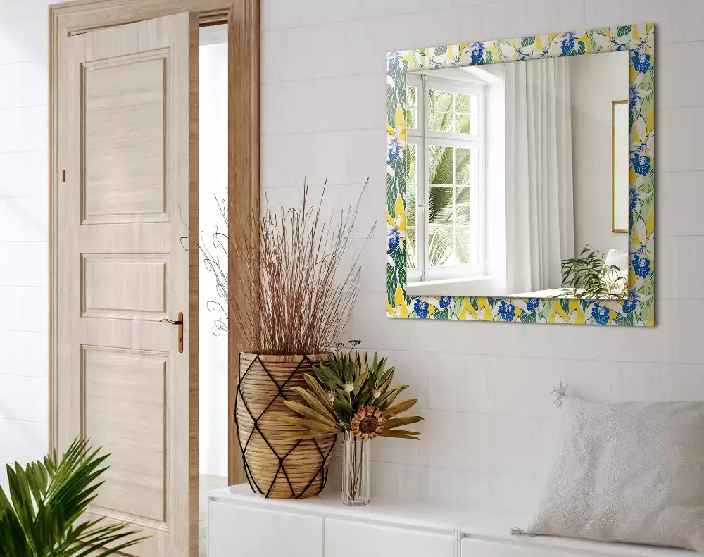 Miroir rectangulaire décoratif fleurs et feuilles