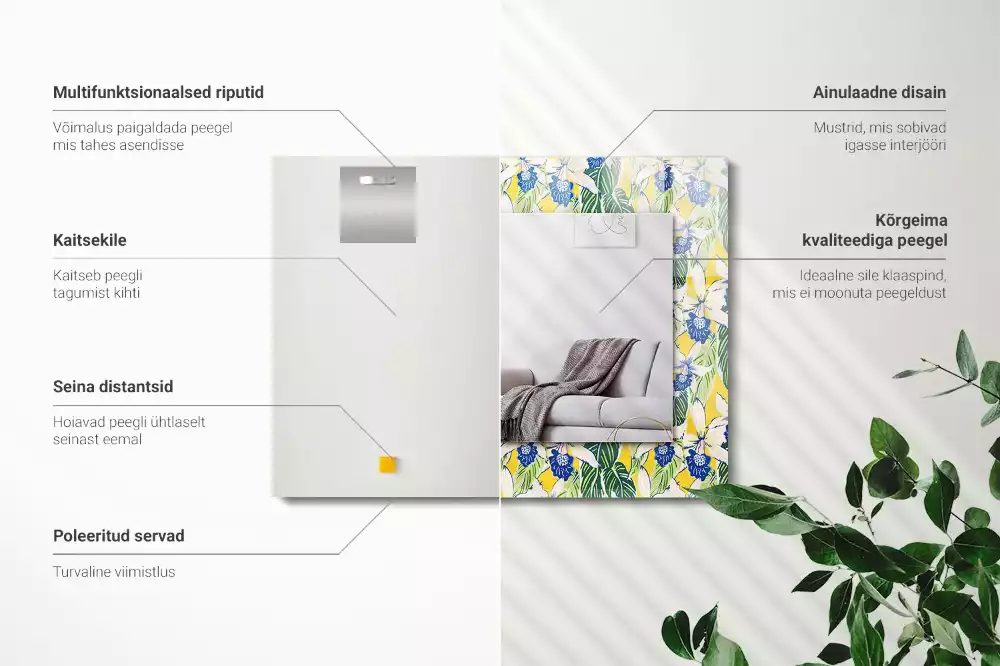 Miroir rectangulaire décoratif fleurs et feuilles
