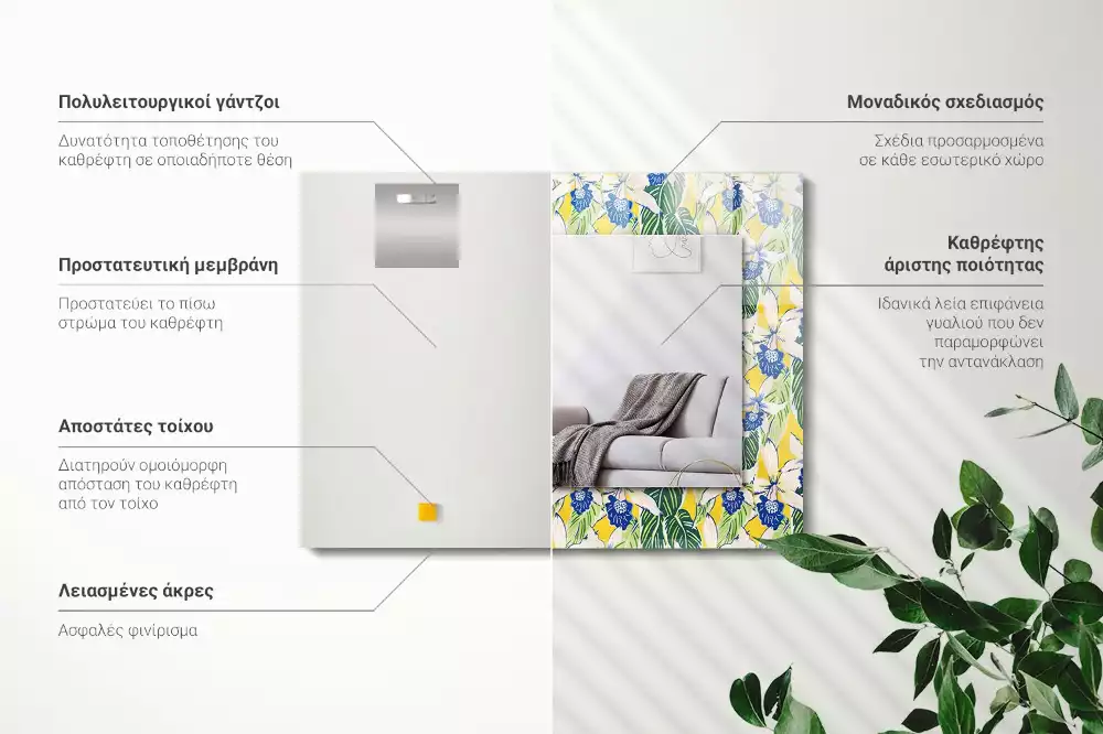 Miroir rectangulaire décoratif fleurs et feuilles
