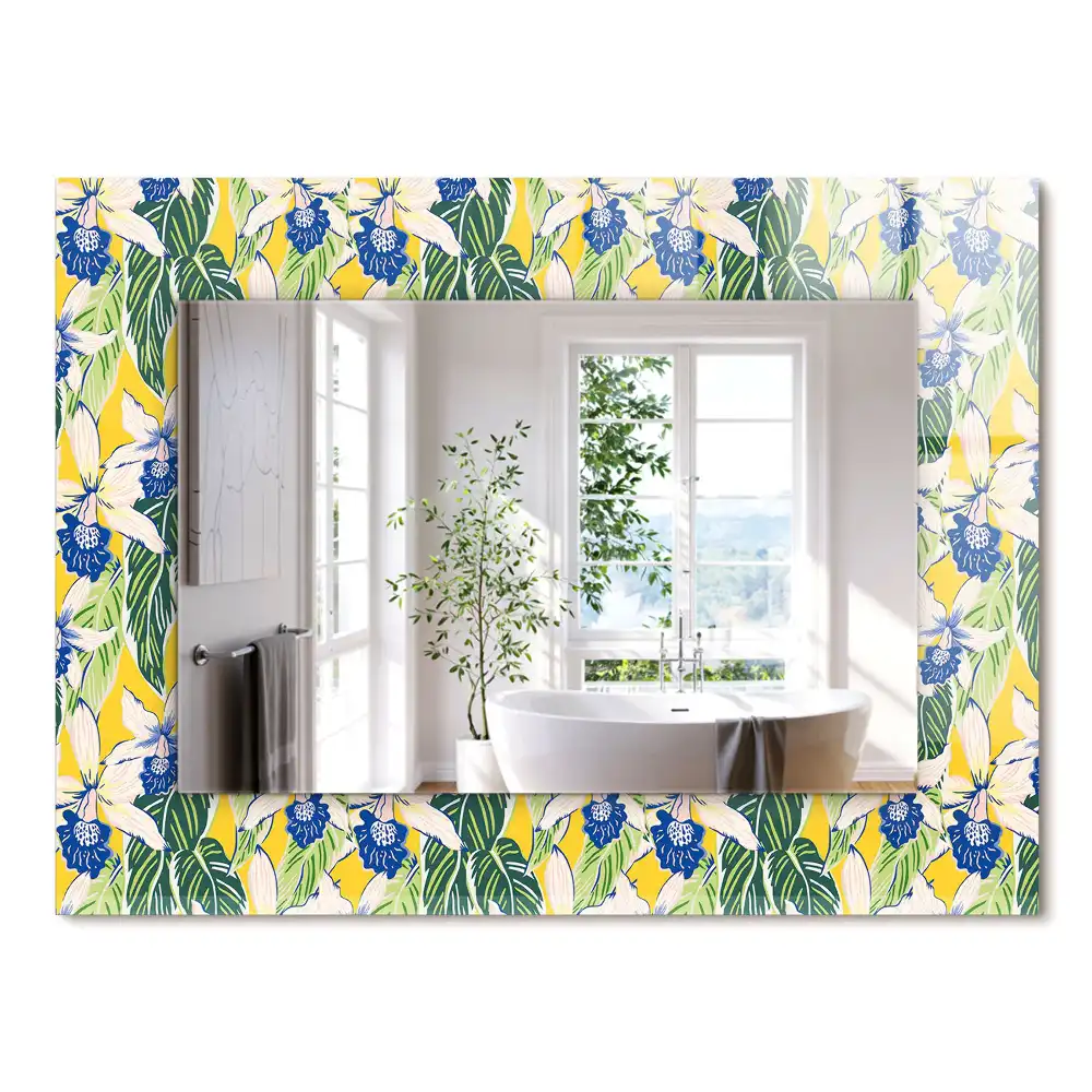 Miroir rectangulaire décoratif fleurs et feuilles
