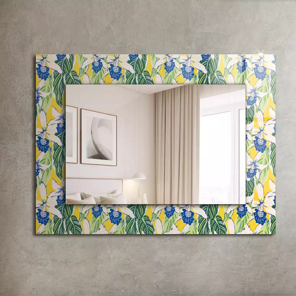 Miroir rectangulaire décoratif fleurs et feuilles