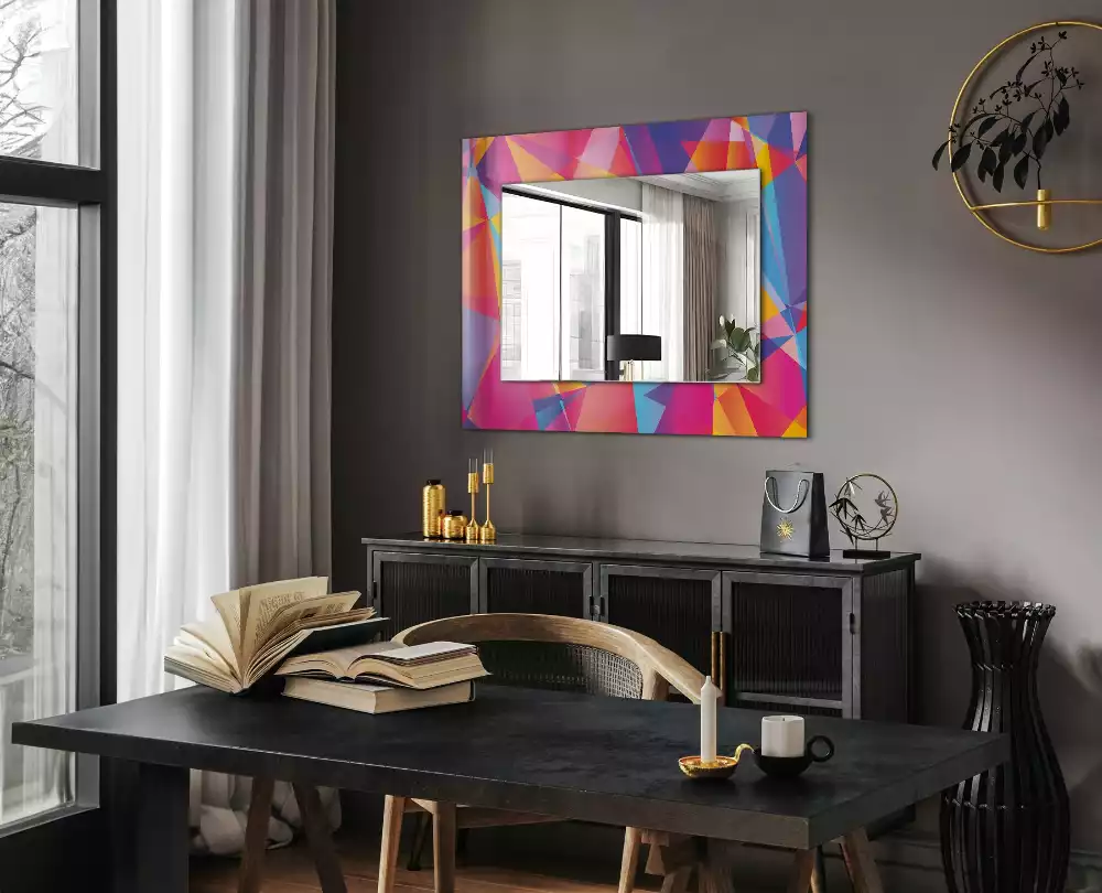 Miroir rectangulaire imprimé motifs géométriques colorés