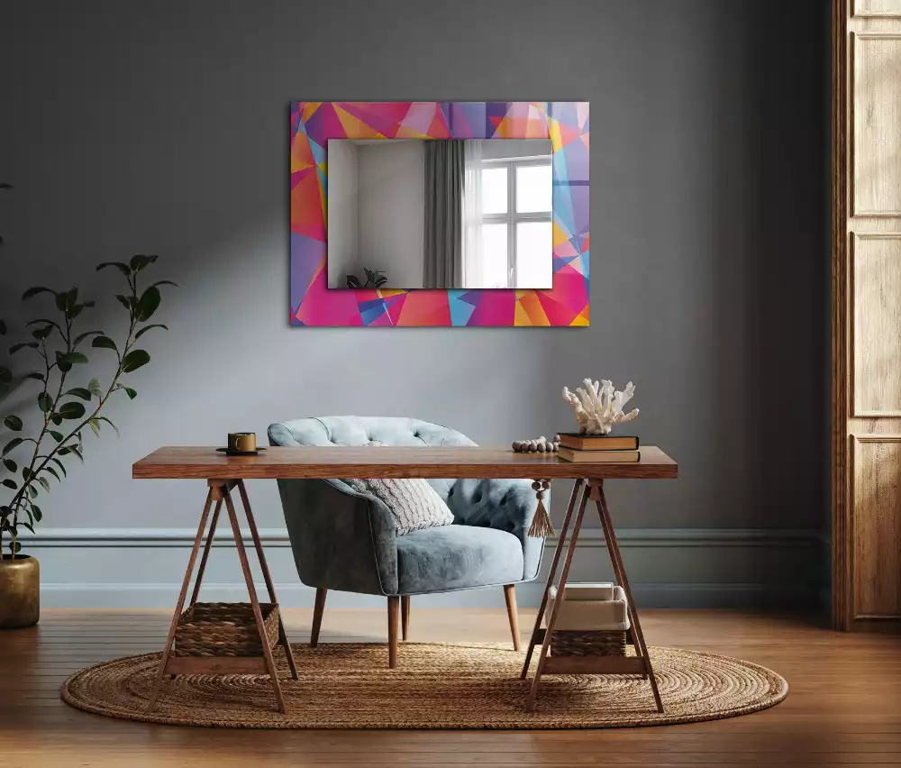 Miroir rectangulaire imprimé motifs géométriques colorés