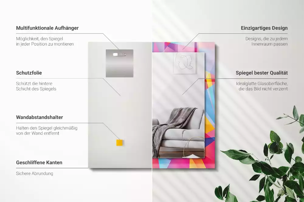 Miroir rectangulaire imprimé motifs géométriques colorés