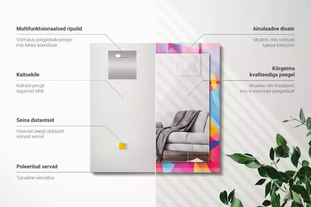 Miroir rectangulaire imprimé motifs géométriques colorés