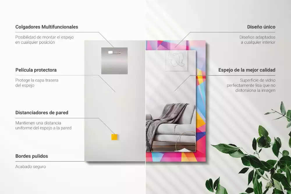Miroir rectangulaire imprimé motifs géométriques colorés