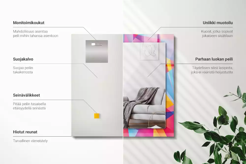 Miroir rectangulaire imprimé motifs géométriques colorés