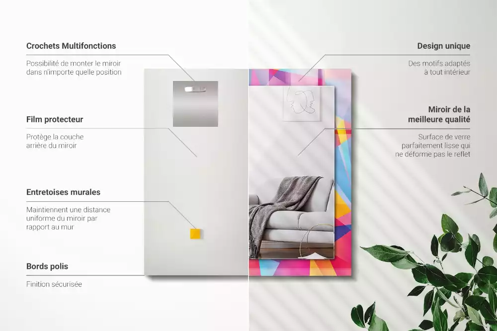 Miroir rectangulaire imprimé motifs géométriques colorés