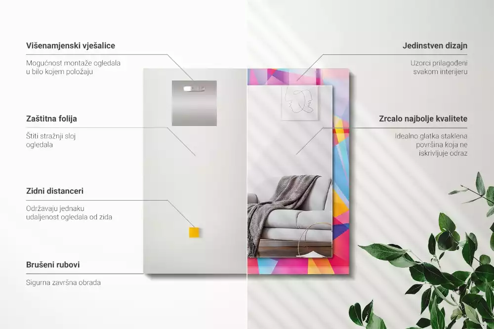Miroir rectangulaire imprimé motifs géométriques colorés